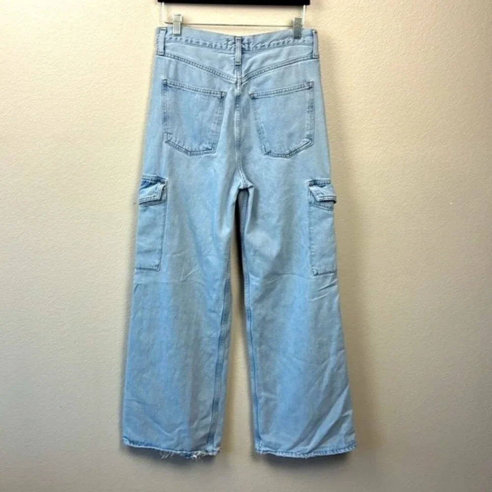 Agolde Minka Jeans Wide Leg High Rise Cargo Pockets Light Wash Denim 27 - Picture 5 of 11